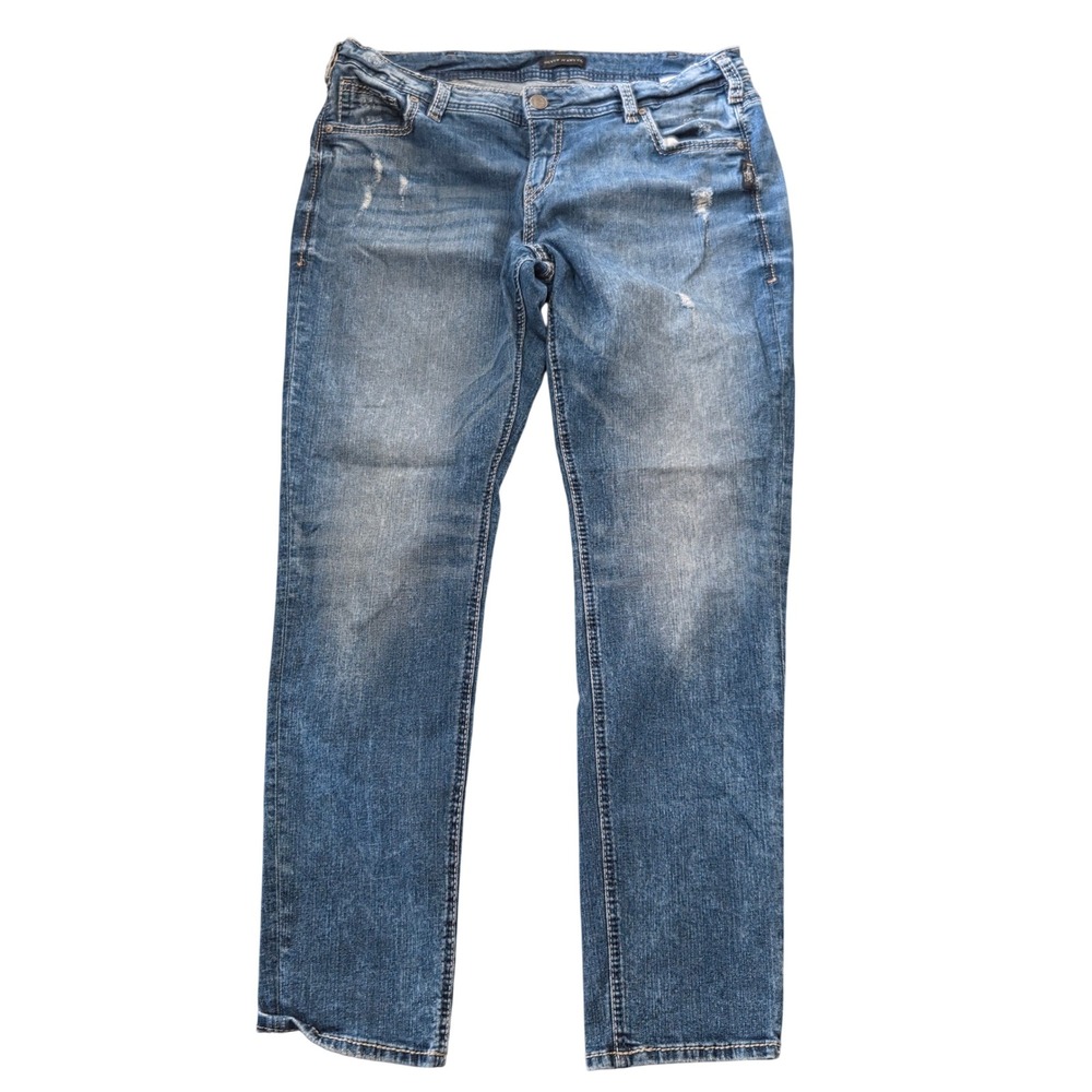 Silver Jeans Co Girlfriend Medium Wash Distressed Jeans W34 L29 L27137SJL388